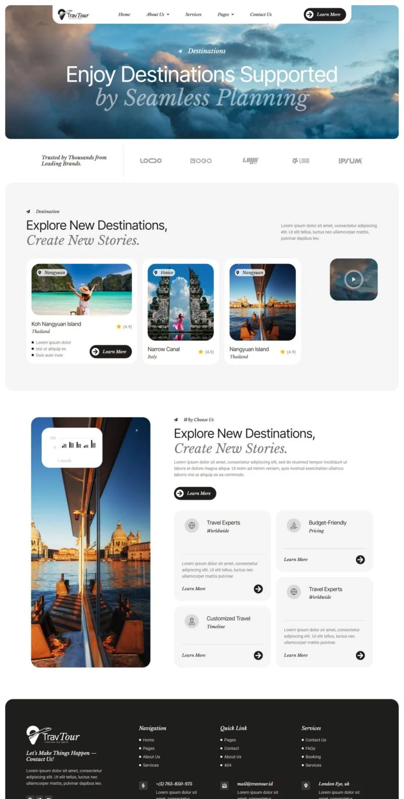 旅行社Elementor网站模板_一键导入快速建站插图5-WP资源海 户外/旅行 Elementor 模板目的地列表预览