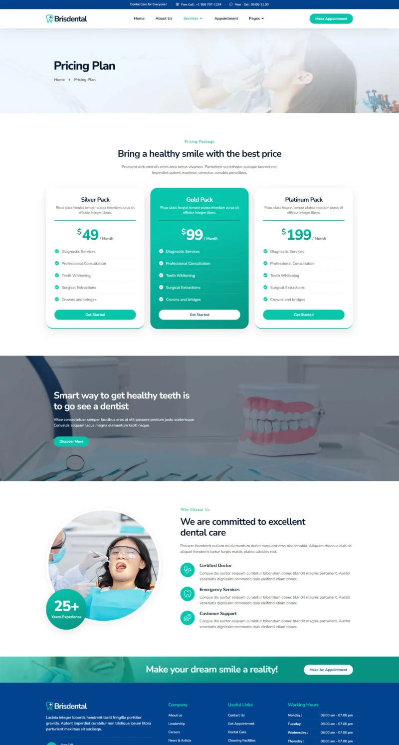健康/医药 Elementor 模板价格页面预览