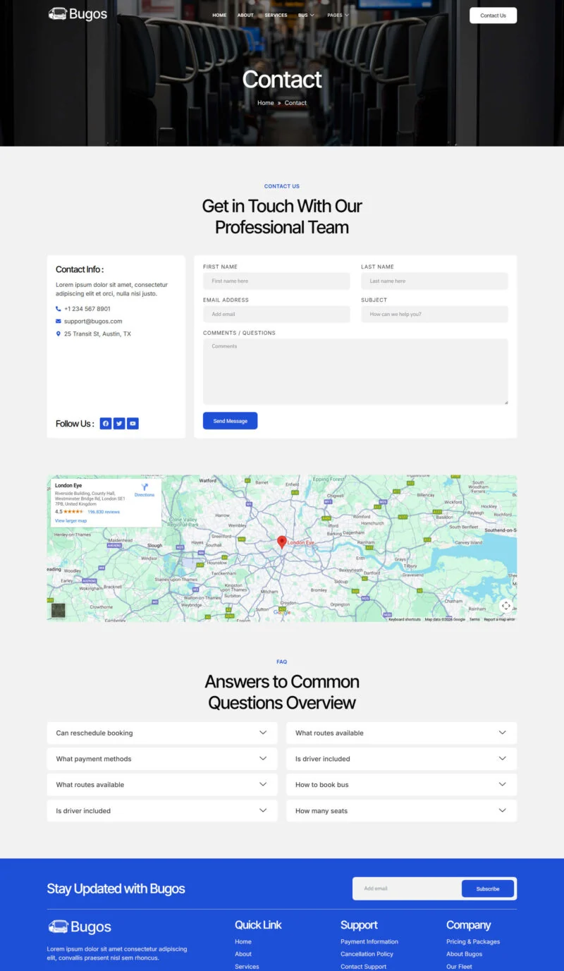 交通工具 Elementor 模板联系页面预览