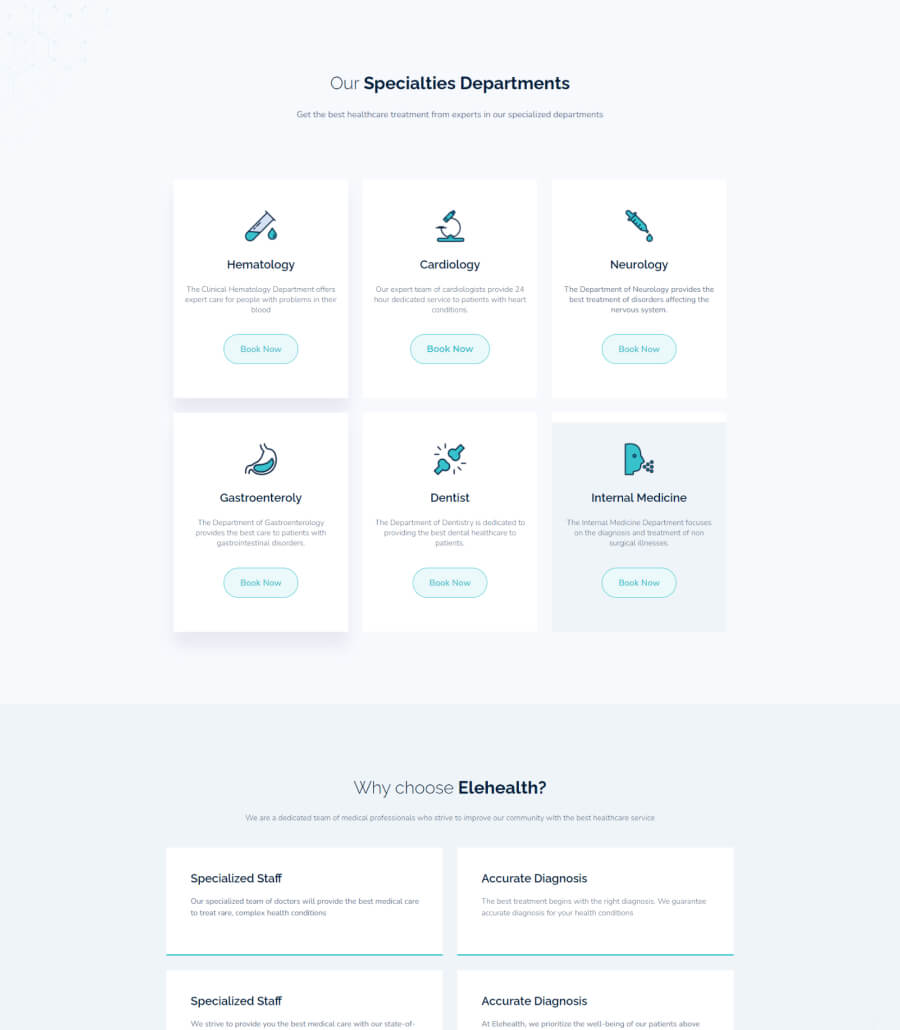 EleHealth Specialties Page for Gutenberg