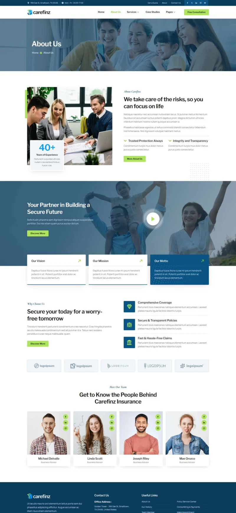 金融/投资 Elementor 模板关于我们预览
