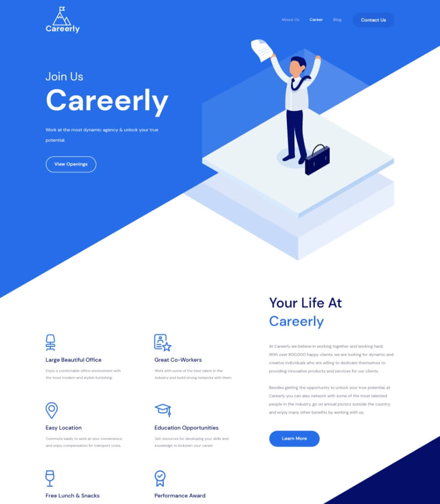 职业招聘着陆页Elementor网站模板_一键导入快速建站插图7-WP资源海 Careerly Header 1