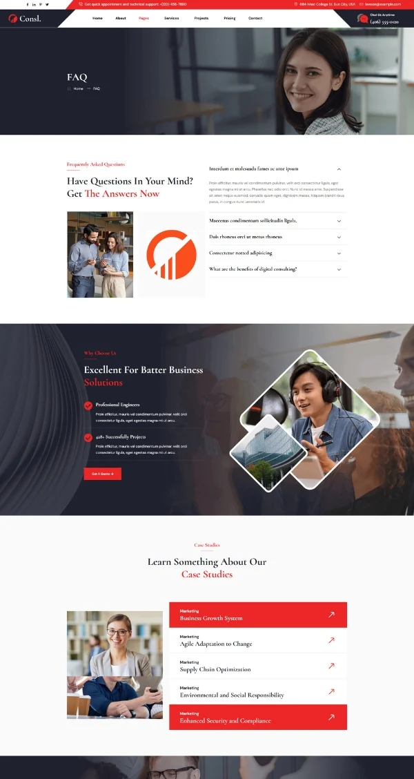 服务/咨询 Elementor 模板常见问题预览