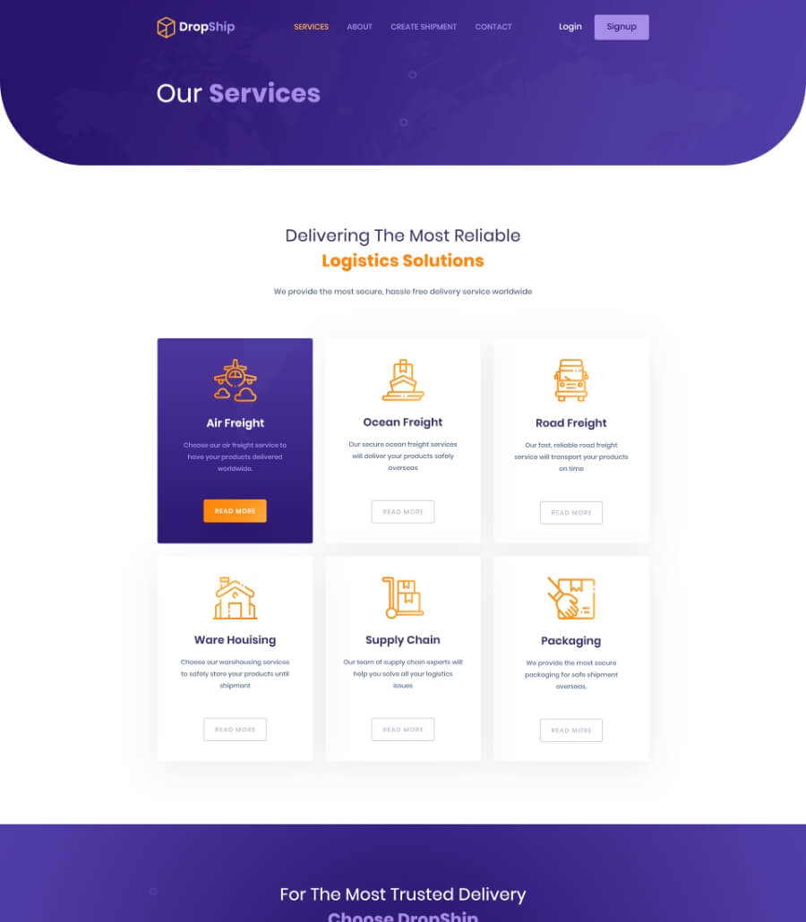 物流配送Elementor网站模板_一键导入快速建站插图4-WP资源海 DropShip Services Page