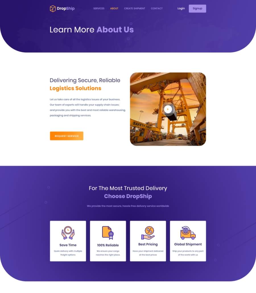 物流配送Elementor网站模板_一键导入快速建站插图2-WP资源海 DropShip About Page