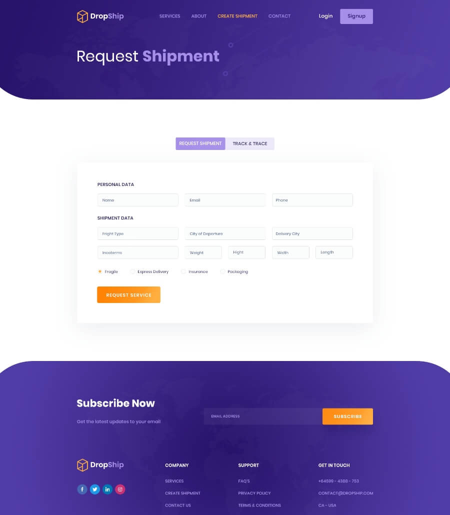 物流配送Elementor网站模板_一键导入快速建站插图5-WP资源海 DropShip Create Shipment Page