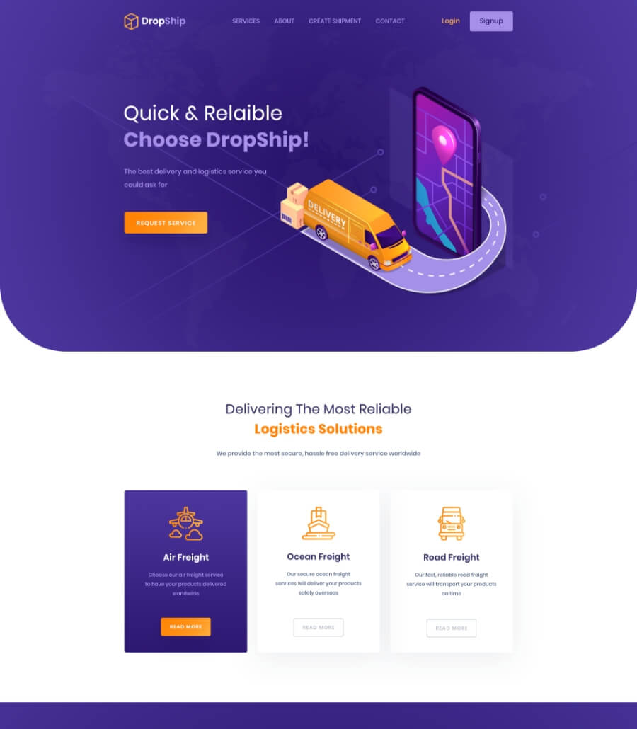 物流配送Elementor网站模板_一键导入快速建站插图9-WP资源海 DropShip Footer