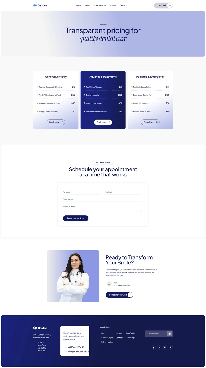 健康/医药 Elementor 模板价格页面预览
