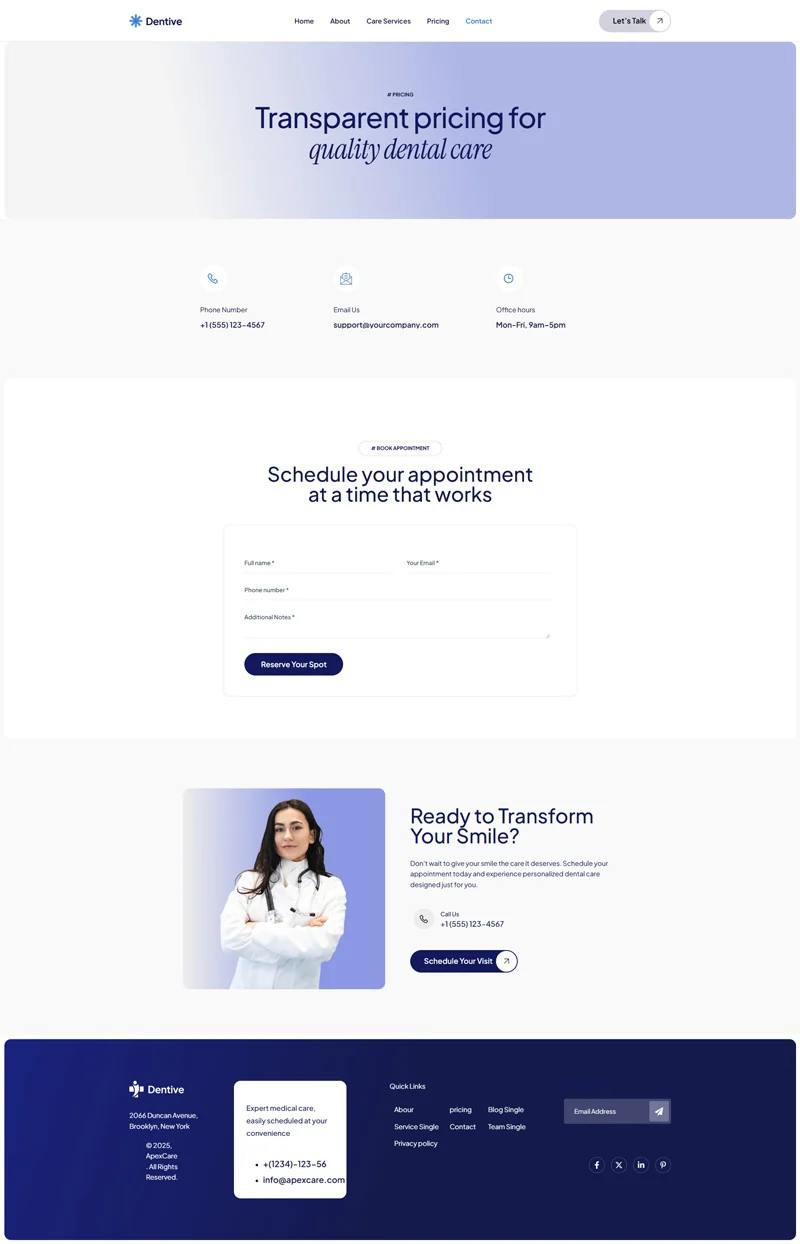 健康/医药 Elementor 模板联系页面预览