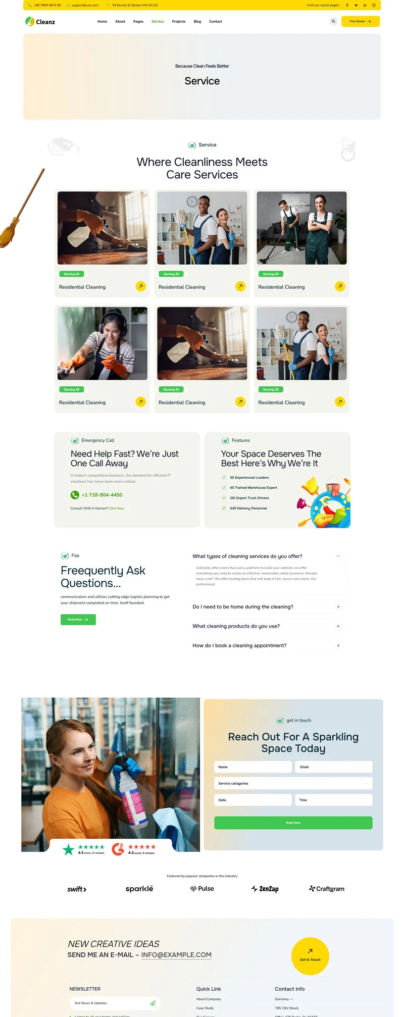 保洁 Elementor 模板服务页面预览
