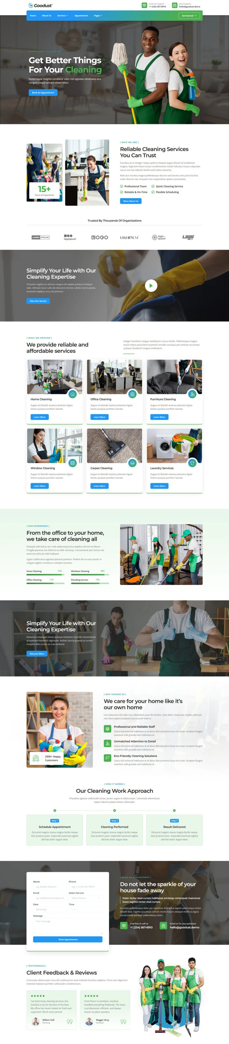 保洁服务公司Elementor网站模板_一键导入快速建站插图1-WP资源海 保洁 Elementor 模板首页预览