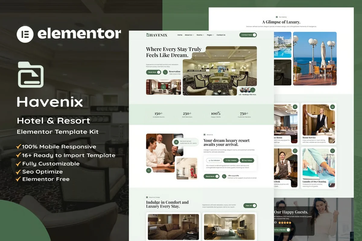 酒店与度假村Elementor网站模板_一键导入快速建站插图-WP资源海 旅馆/酒店 Elementor 网站模板封面