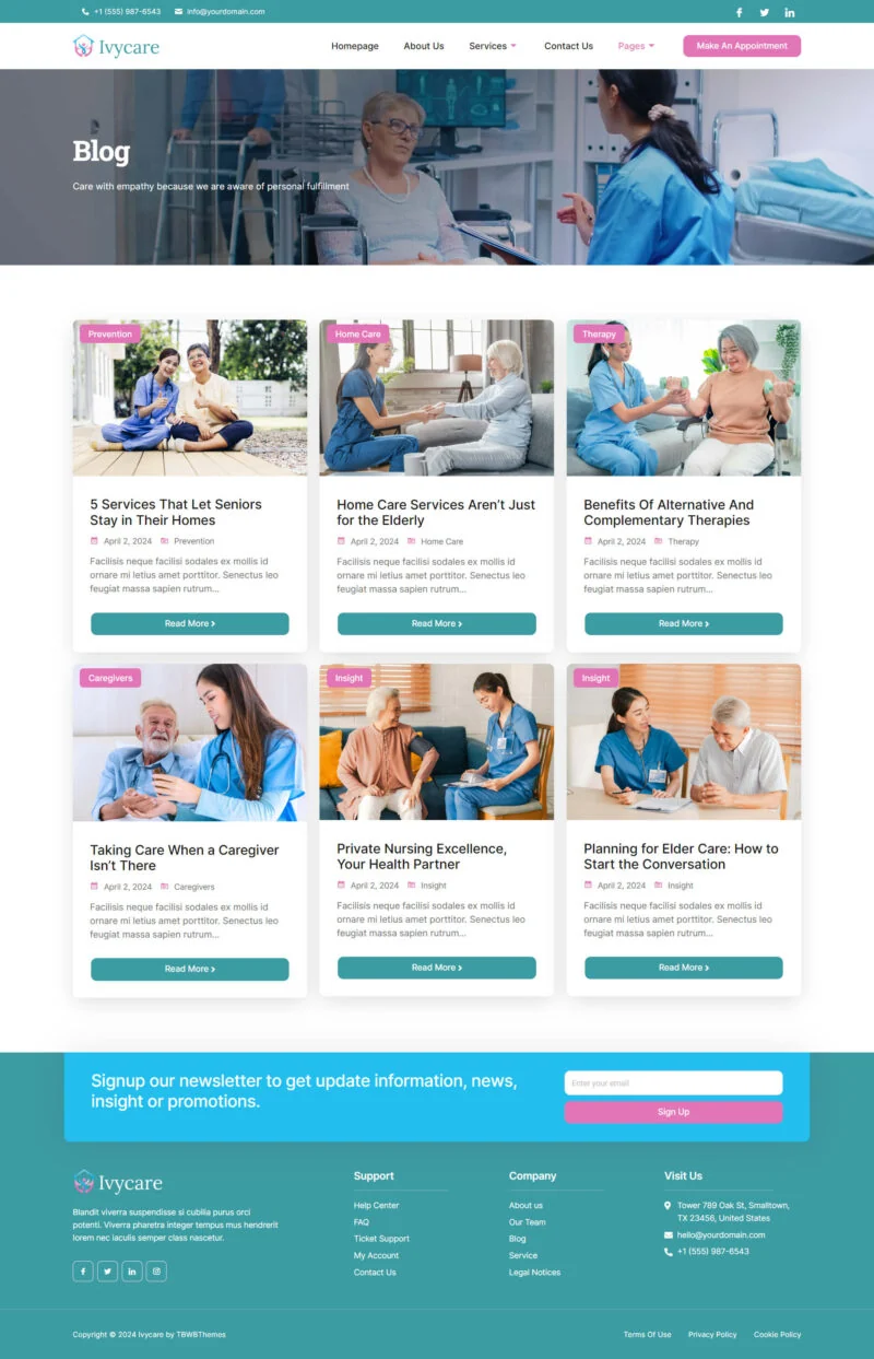 健康/医药 Elementor 模板博客页面预览