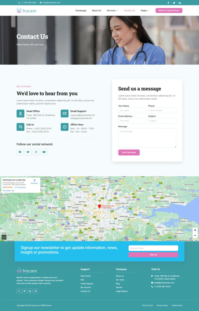 健康/医药 Elementor 模板联系页面预览