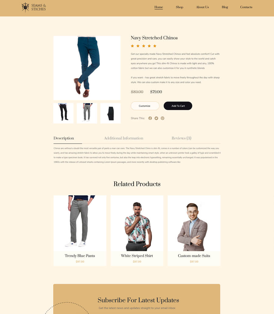 Seam & Stitches Single Product Page