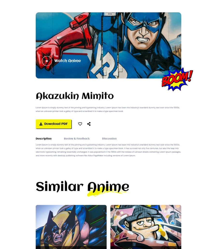 漫画动画Gutenberg网站模板_一键导入快速建站插图5-WP资源海 Zoomics Anime Details Page For Gutenberg