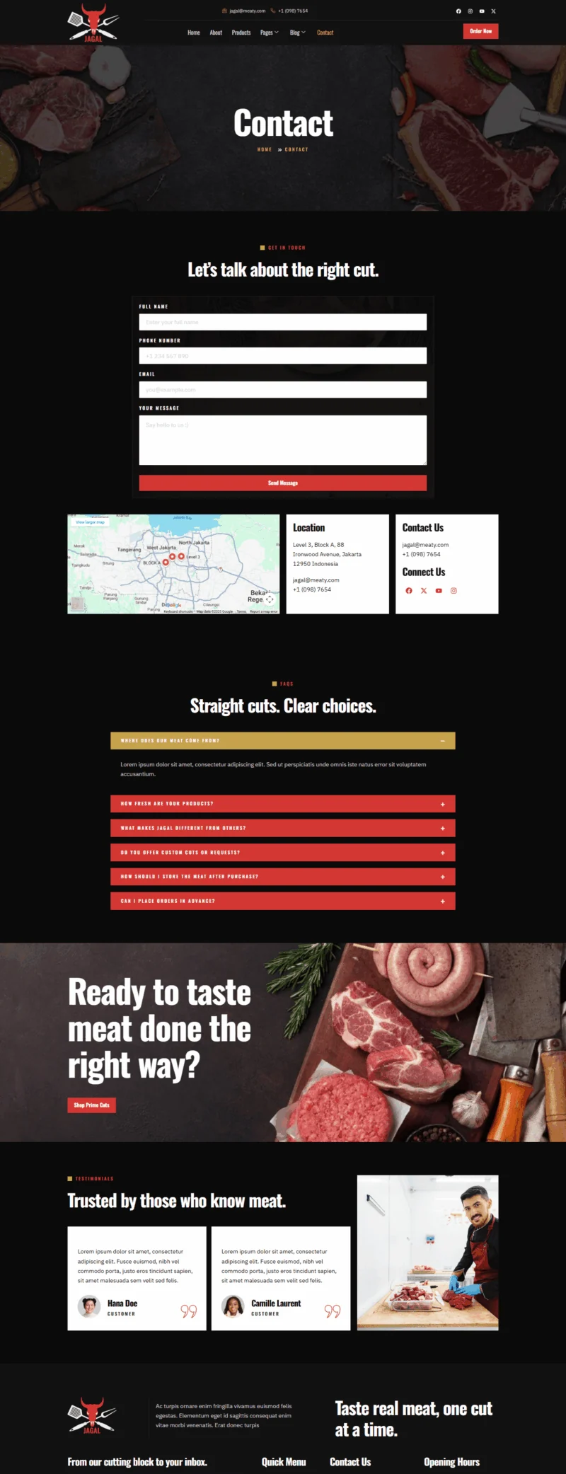 肉铺与屠夫店Elementor网站模板_一键导入快速建站插图3-WP资源海 餐饮/食品 Elementor 模板联系页面预览