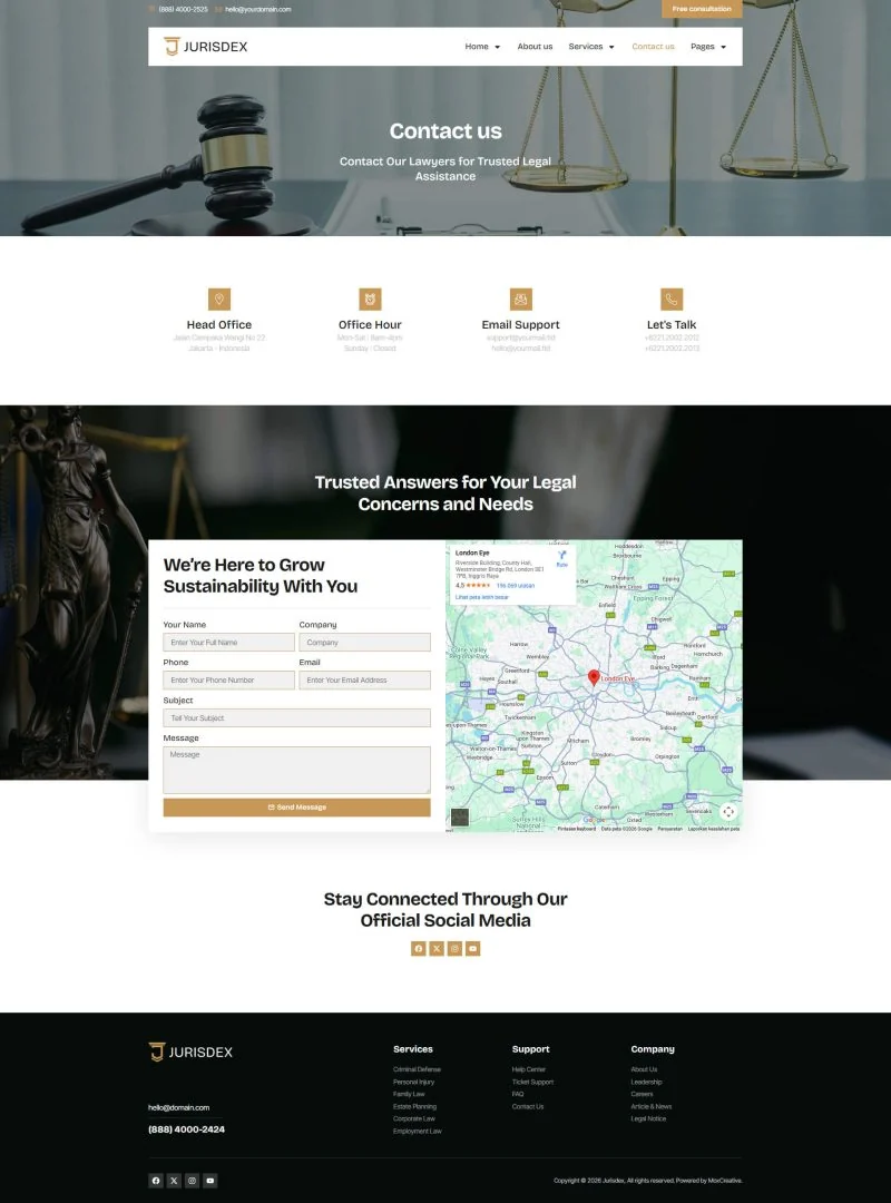 法律服务Elementor网站模板_一键导入快速建站插图7-WP资源海 政治/法律 Elementor 模板联系页面预览