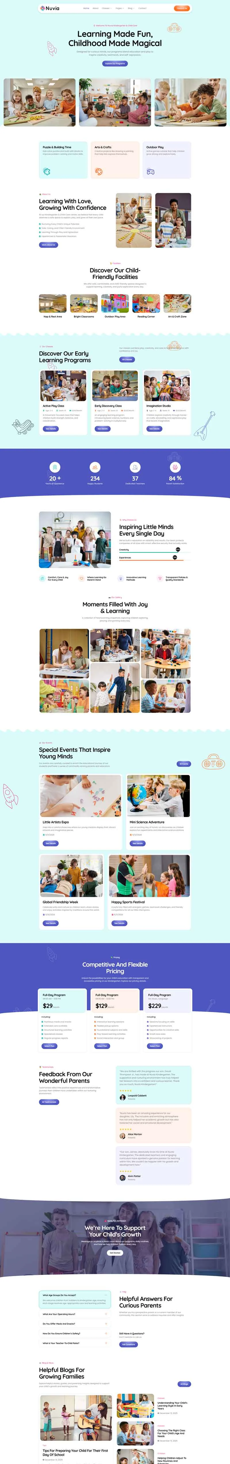 幼儿园与儿童托育中心Elementor网站模板_一键导入快速建站插图1-WP资源海 学校 Elementor 模板首页预览