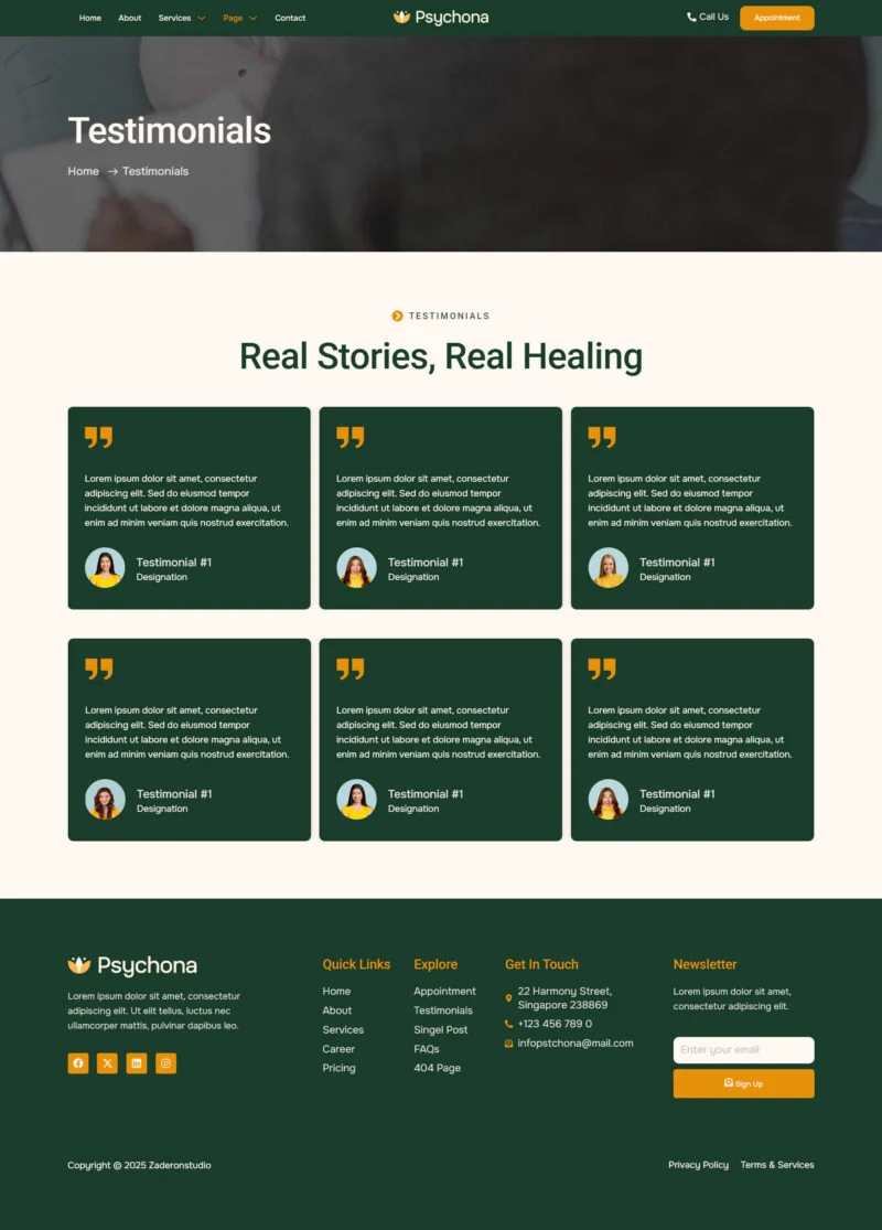 健康/医药 Elementor 模板客户评价预览
