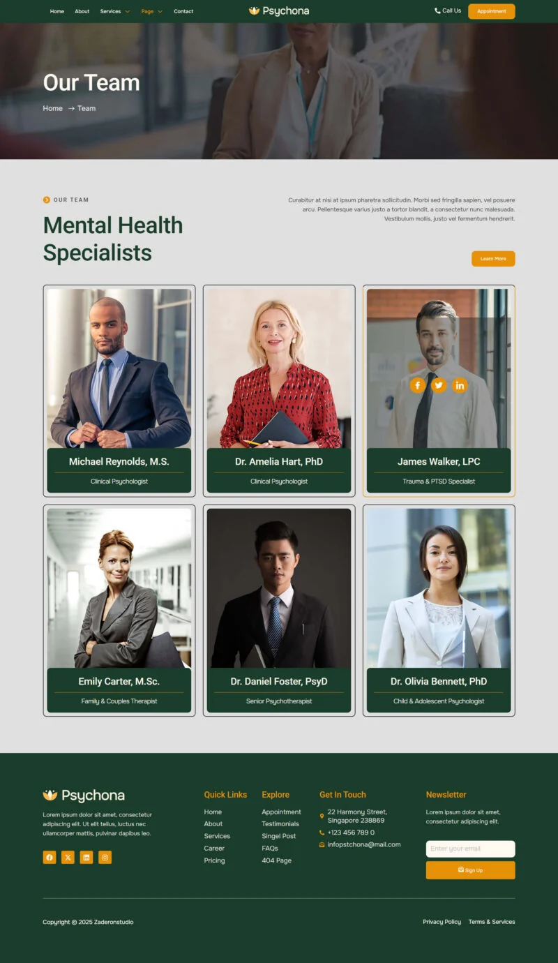 健康/医药 Elementor 模板团队页面预览