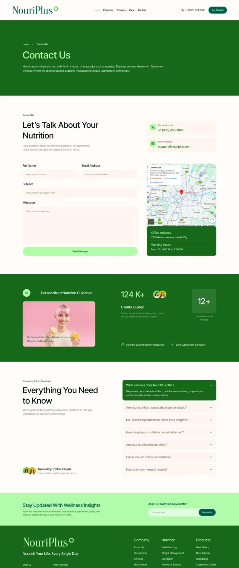 健康/医药 Elementor 模板联系页面预览