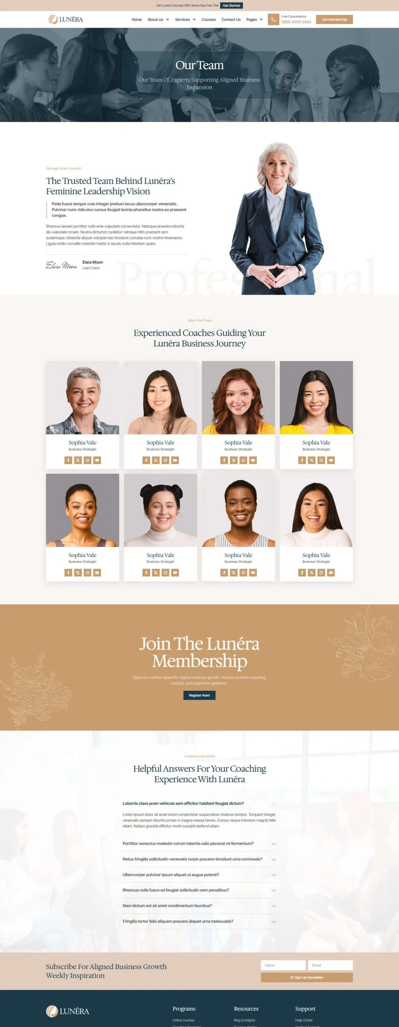 女性商业教练咨询Elementor网站模板_一键导入快速建站插图7-WP资源海 服务/咨询 Elementor 模板团队页面预览