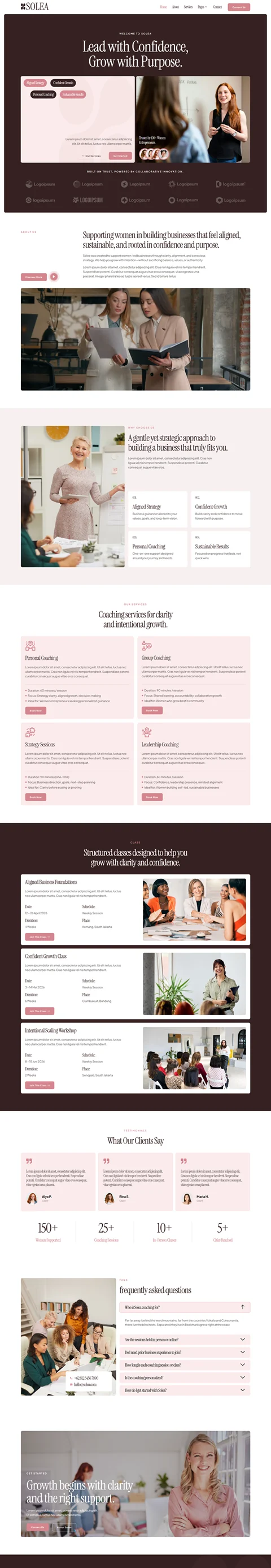 女性商业教练Elementor网站模板_一键导入快速建站插图1-WP资源海 服务/咨询 Elementor 模板首页预览