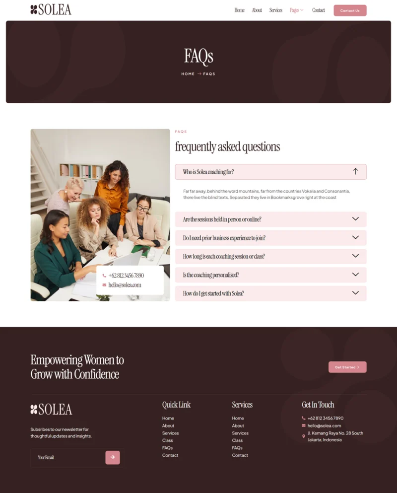 女性商业教练Elementor网站模板_一键导入快速建站插图4-WP资源海 服务/咨询 Elementor 模板常见问题预览