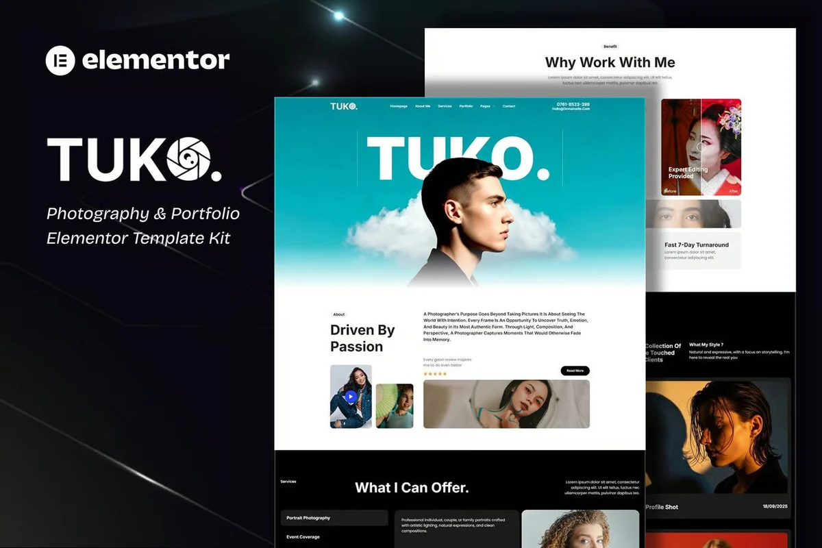 摄影作品集Elementor网站模板_一键导入快速建站插图-WP资源海 摄影 Elementor 网站模板封面