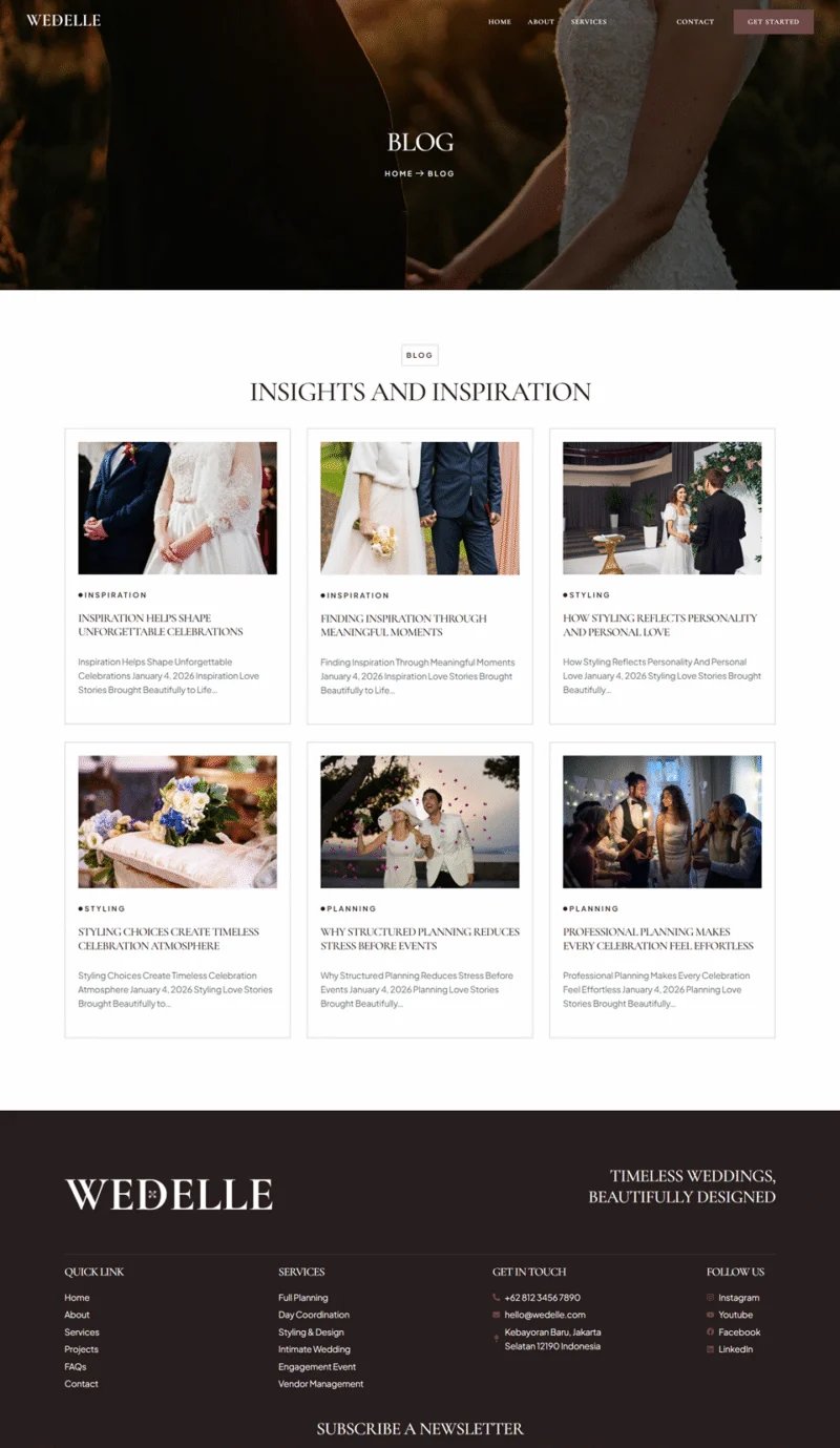 婚礼/婚庆 Elementor 模板博客页面预览