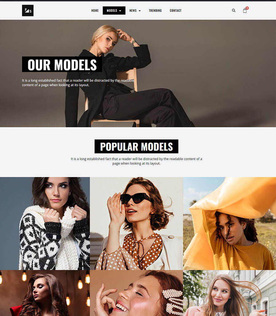 机构Elementor网站模板_一键导入快速建站插图3-WP资源海 Fashion and Modeling Our Model Page