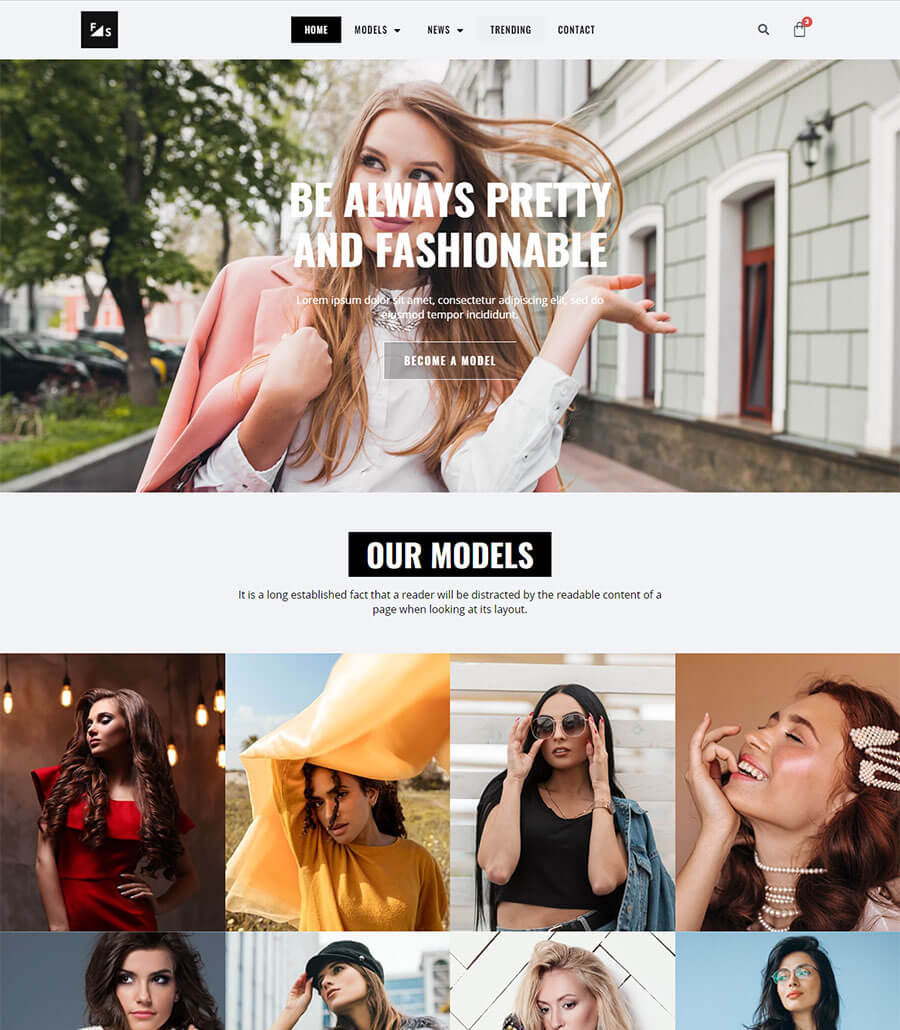 机构Elementor网站模板_一键导入快速建站插图8-WP资源海 Fashion and Modeling Header Section