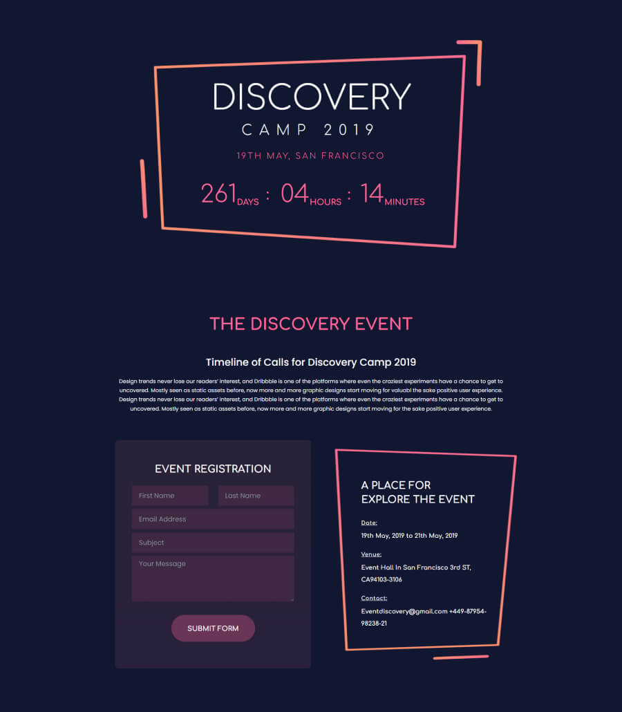 EventGree Home Page Dark For Gutenberg