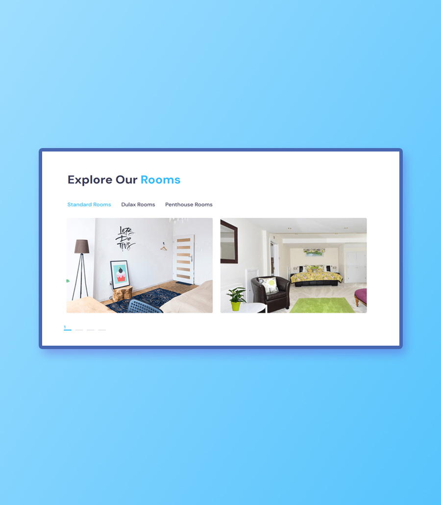 酒店预订Gutenberg网站模板_一键导入快速建站插图10-WP资源海 HotelHut Explore Rooms Section For Gutenberg