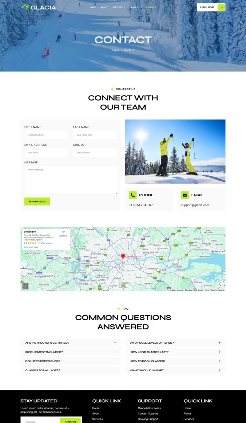 运动/健身 Elementor 模板联系页面预览