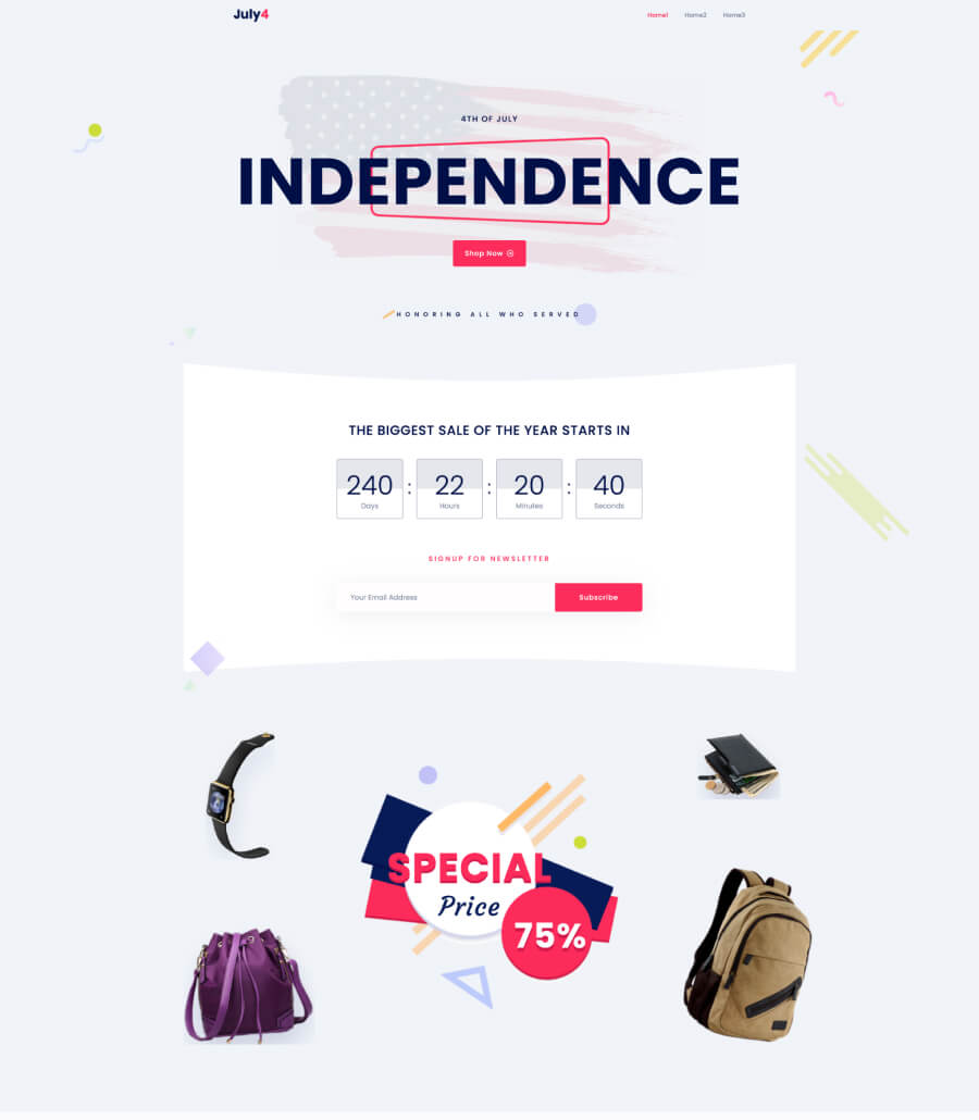 登陆页Gutenberg网站模板_一键导入快速建站插图2-WP资源海 July4 Landing Page Without Contact For Gutenberg