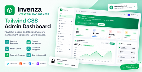 Invenza 库存管理仪表板 HTML 模板