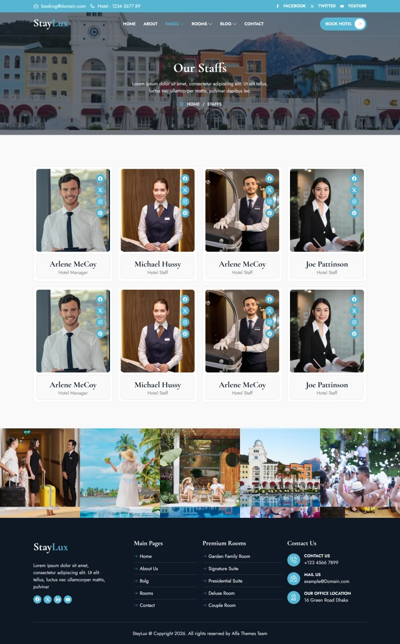 旅馆/酒店 Elementor 模板员工团队预览