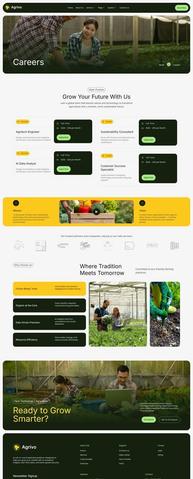 农业科技与有机种植Elementor网站模板_一键导入快速建站插图5-WP资源海 农业 Elementor 模板招聘页面预览