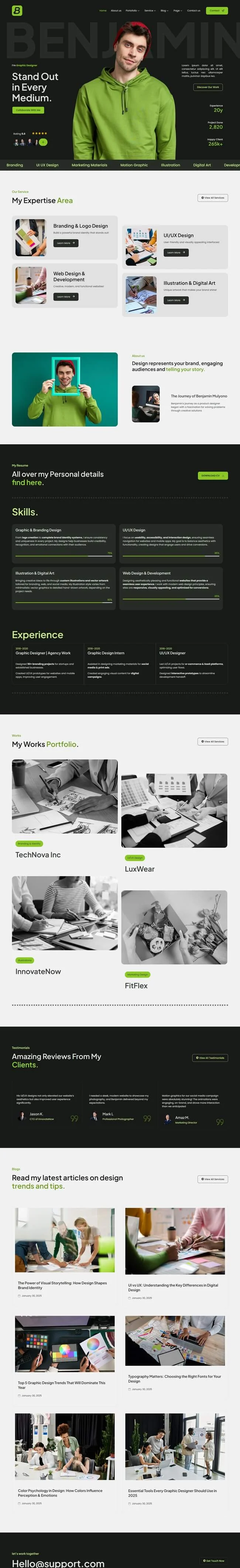 自由职业者个人网站Elementor网站模板_一键导入快速建站插图1-WP资源海 个人 Elementor 模板首页预览