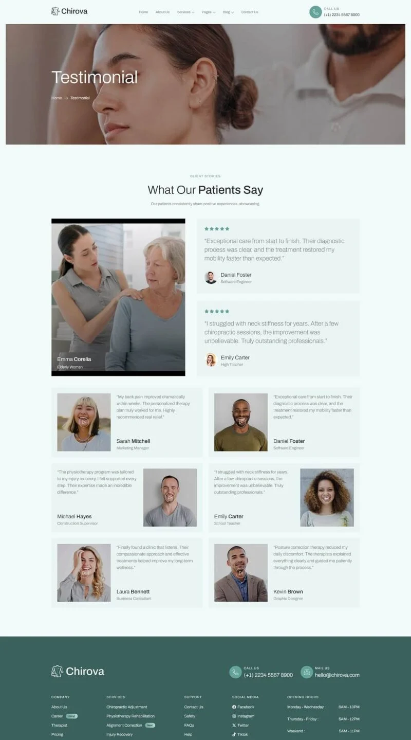 健康/医药 Elementor 模板客户评价预览