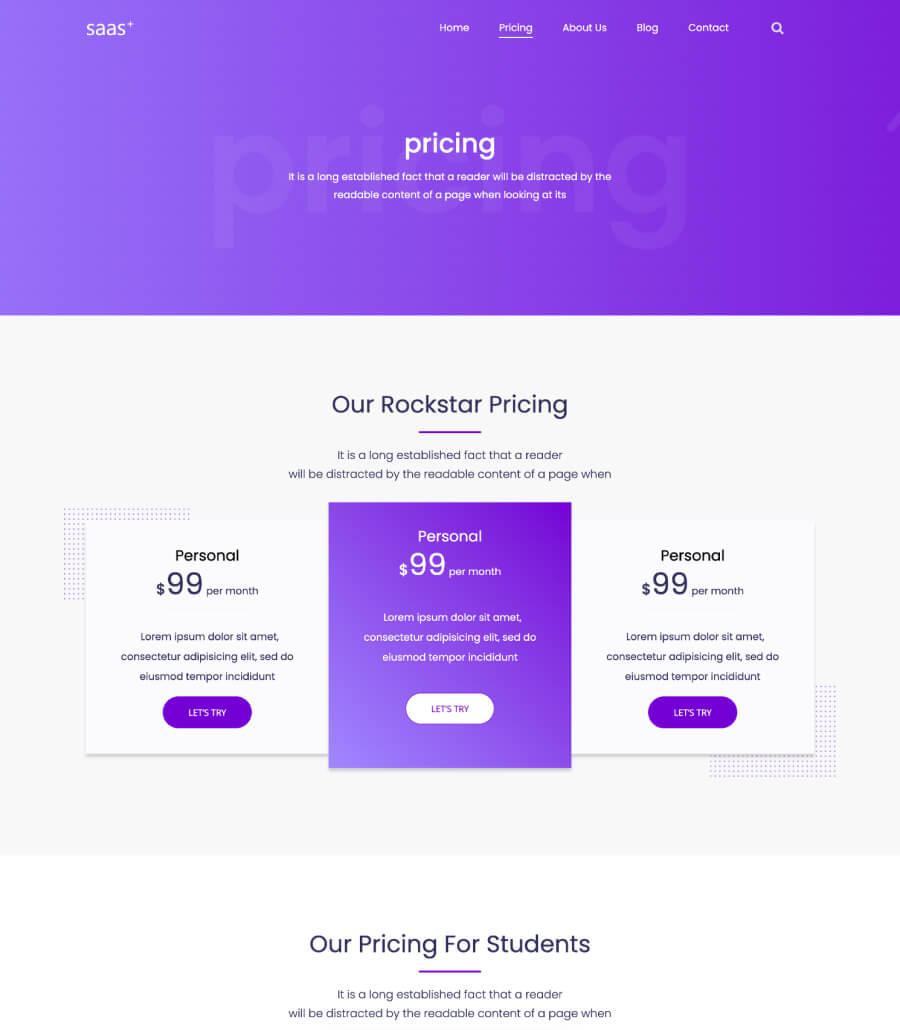 SaaS Starter Pricing Page For Gutenberg