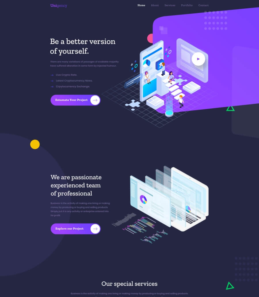 Unigency Agency Template Homepage Dark