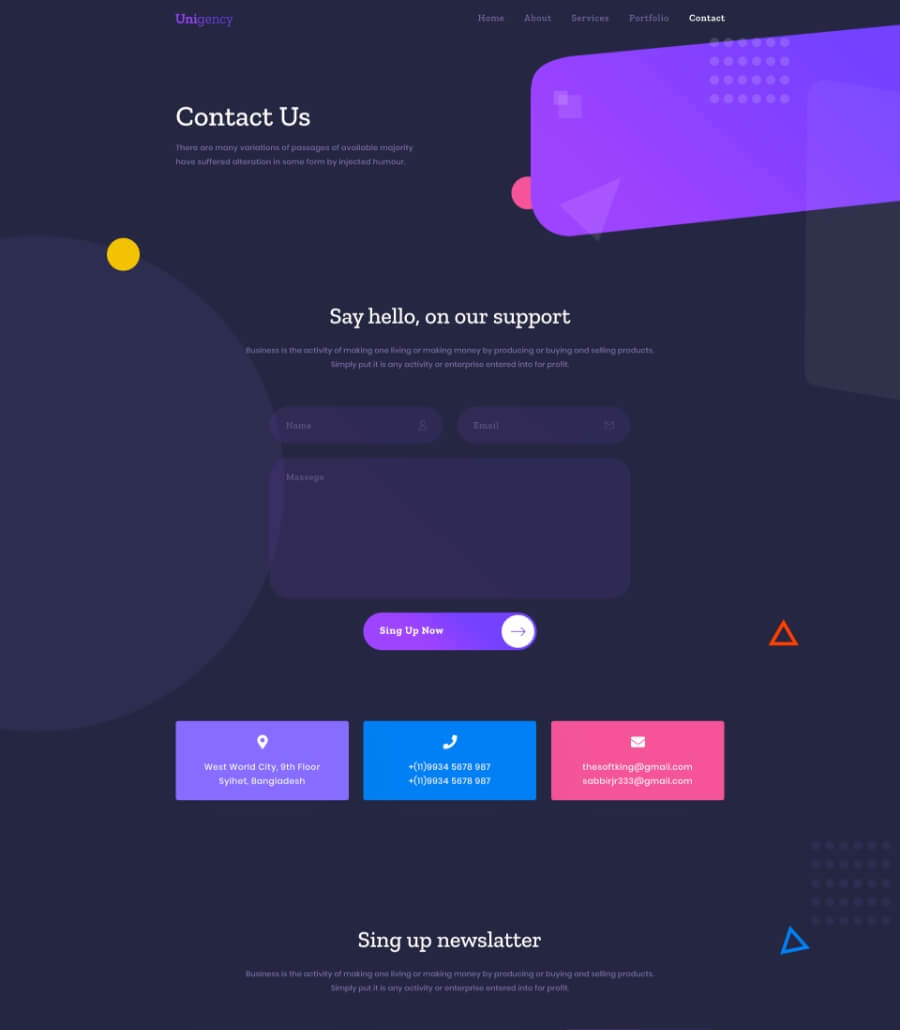 Unigency Agency Template Contact Dark