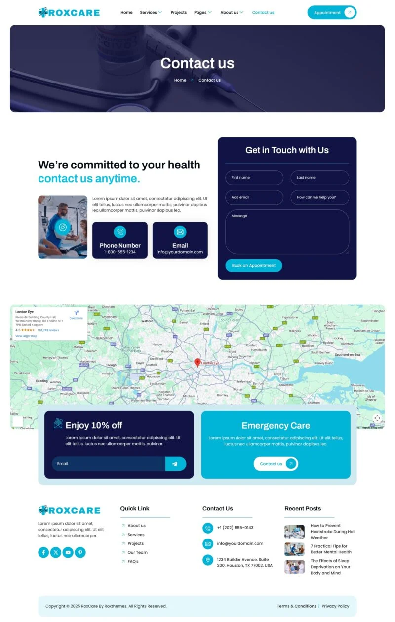 健康/医药 Elementor 模板联系页面预览
