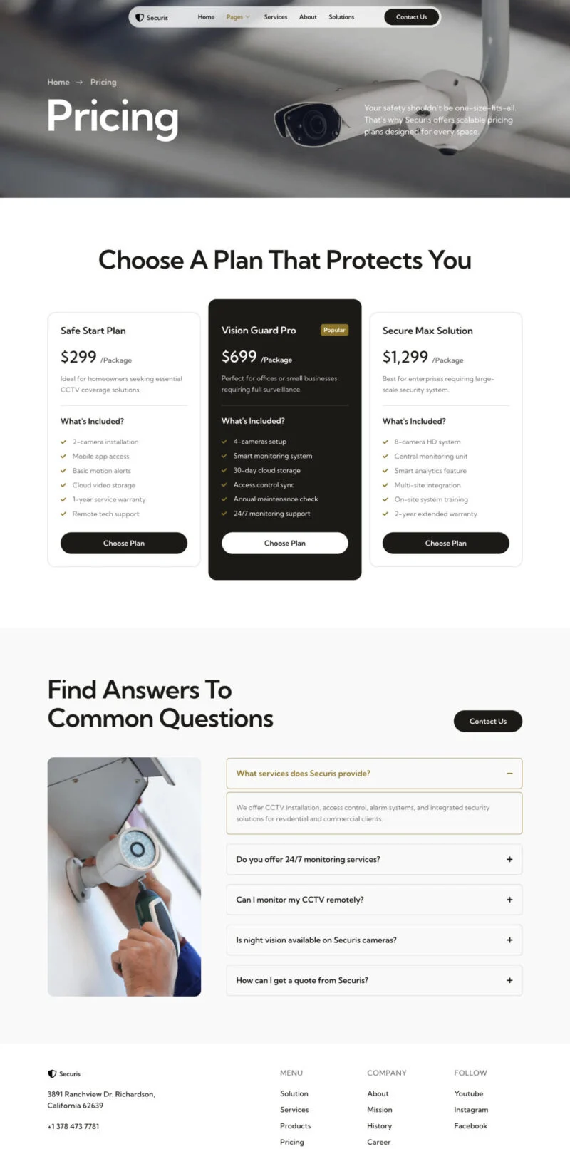服务/咨询 Elementor 模板价格页面预览
