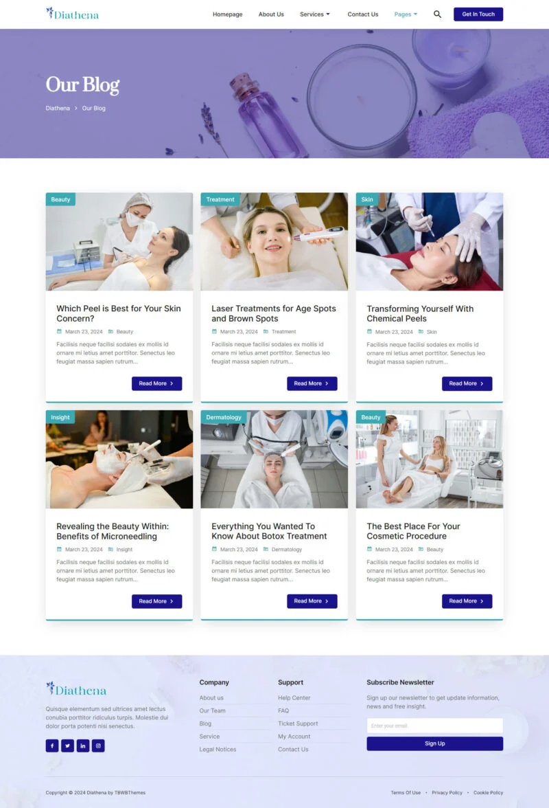 健康/医药 Elementor 模板博客页面预览