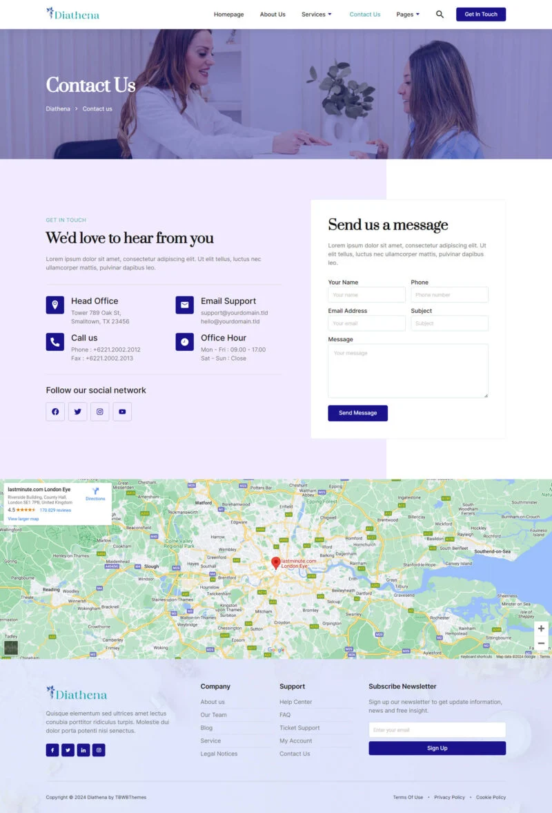 健康/医药 Elementor 模板联系页面预览