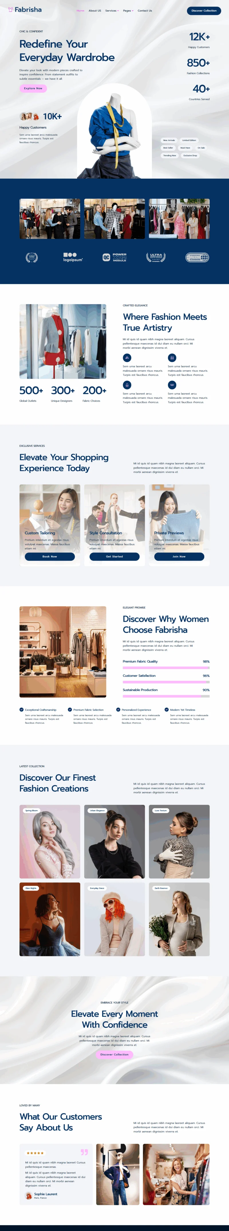 服装 Elementor 模板首页预览